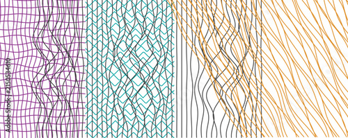 Abstract textured design with purple teal and orange wavy grid and line motifs abstract geometric