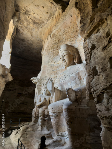 Canvastavla Yungang Grottoes Buddha statues carved in rock cave