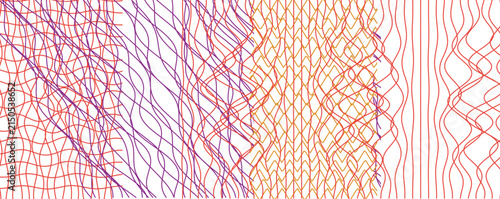 Abstract graphic wallpaper with red, purple and yellow wavy lines and complex interwoven structures