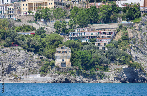 Historic Crestarella Tower on the Rocky Coastline of Vietri sul Mare Italy.