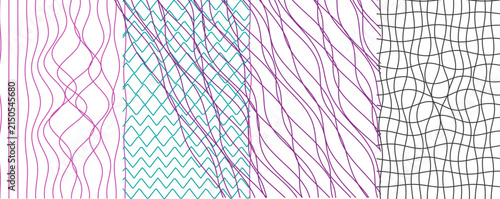 Abstract background with diverse linear wavy patterns and woven grid elements abstract background