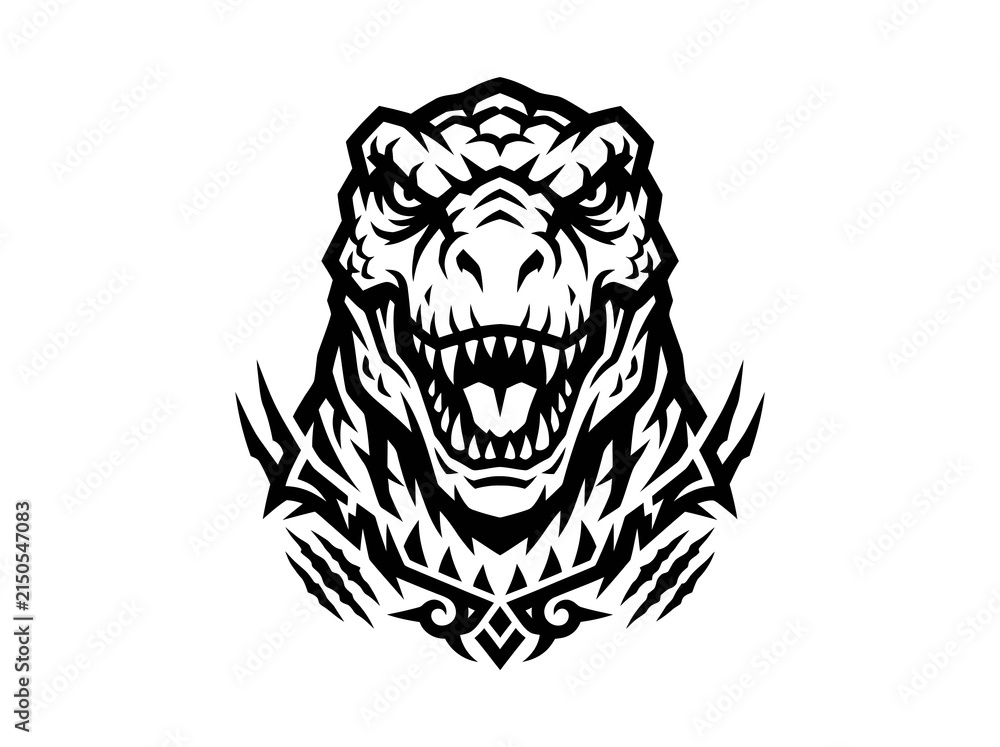 Fototapeta premium Black and White Tattoo Style Dinosaur Head Vector Art