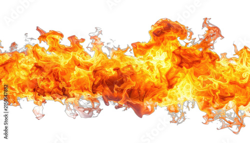 Intense fiery flames with vibrant orange and yellow hues against a dark expanse. isolated on white background