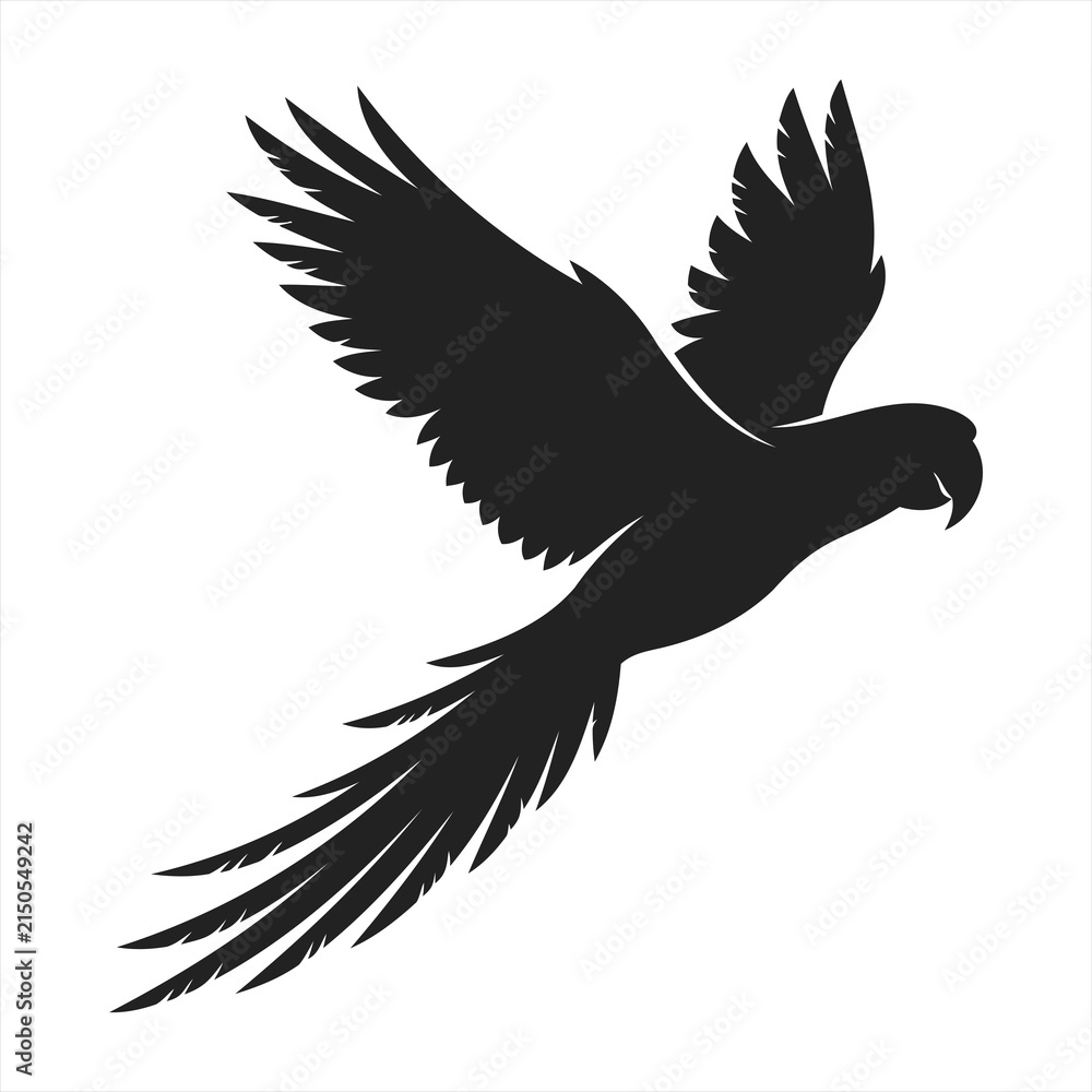 Obraz premium Flying parrot silhouette vector illustration isolated on white