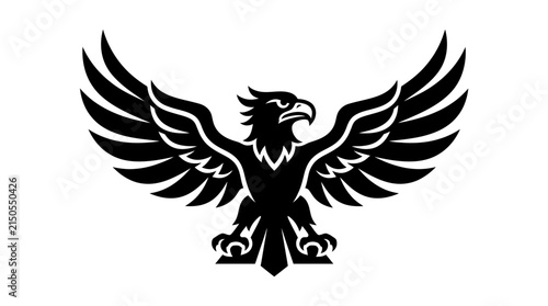 Stylized black silhouette of a majestic eagle with wings spread wide.