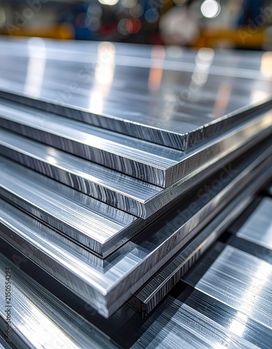 Industrial Stack of Polished Metal Plates Representing High Quality Raw Materials for Manufacturing and Engineering
