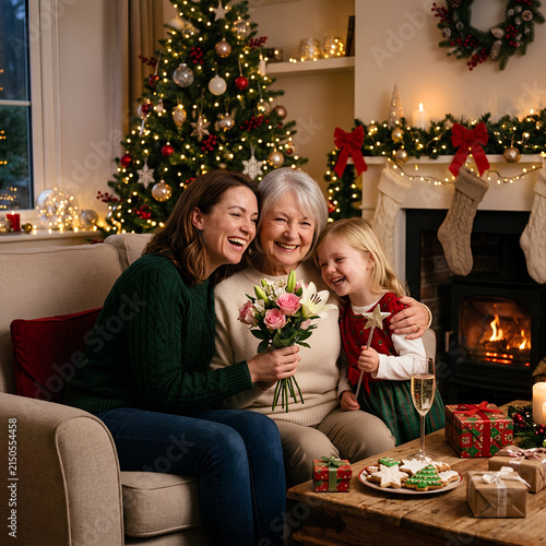 Joyful Family Celebrating Christmas Holiday Together 2.