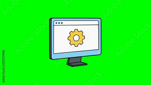 computer monitor with gear system setting configuration maintenance repair animation HD 4K