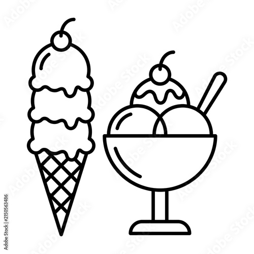 Ice Cream Cones and Sundae Dessert Illustration.