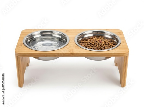 Raised wooden pet feeder stand with two stainless steel bowls stainless elevated supplies domestic wellness nutrition dinnertime interior furniture accessory convenience household