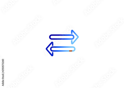 Elegant blue and white illustration of two horizontal arrows pointing in opposite directions, signifying exchange or reversal