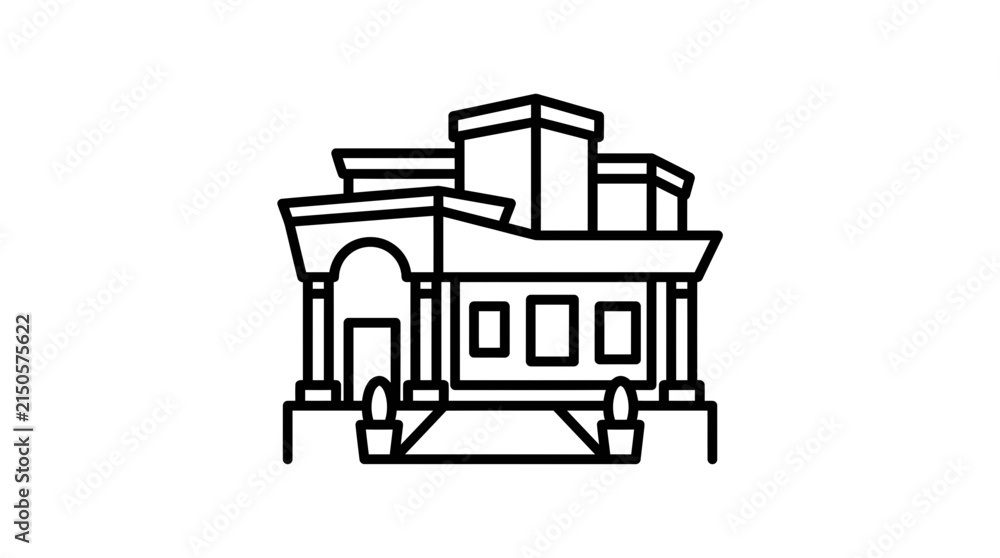Fototapeta premium Modern building facade outline with pillars and windows