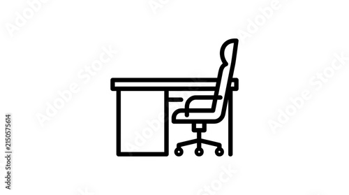 Minimalist office desk and ergonomic chair icon for modern workspace design