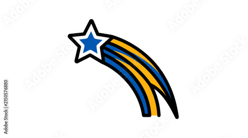 Stylized shooting star graphic with blue and yellow streaks