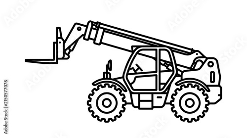 Telescopic handler machine line art vector illustration