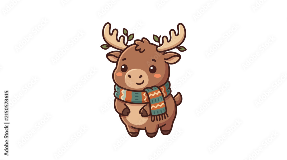Fototapeta premium Cute Cartoon Moose Wearing Scarf