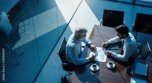 Two Professionals Strategizing Over Business Documents In A Modern Office