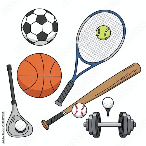 Assortment of musical instruments on white background.