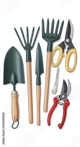 Colorful hand tools set with scissors and tape.