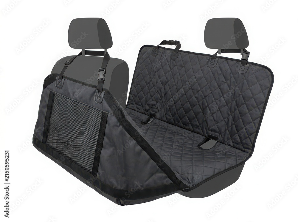 Naklejka premium Black quilted backseat hammock style car seat protector for dogs with protector interior transport upholstery supplies adventure transportation backseat passenger accessory protection