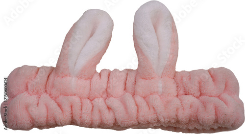 Blush pink cotton bunny-ear headband on a transparent background.