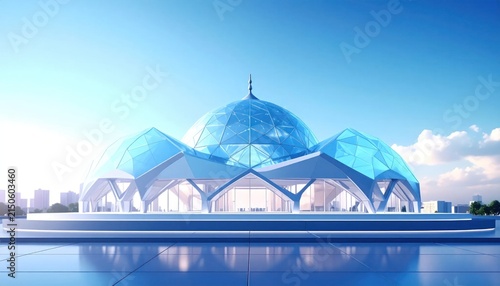 Modern architecture with blue dome roof.