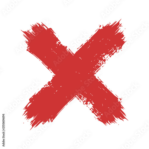 Canvastavla Red brush stroke cross mark isolated on white background