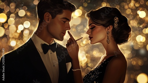 Elegant couple in formal wear enjoying a romantic evening