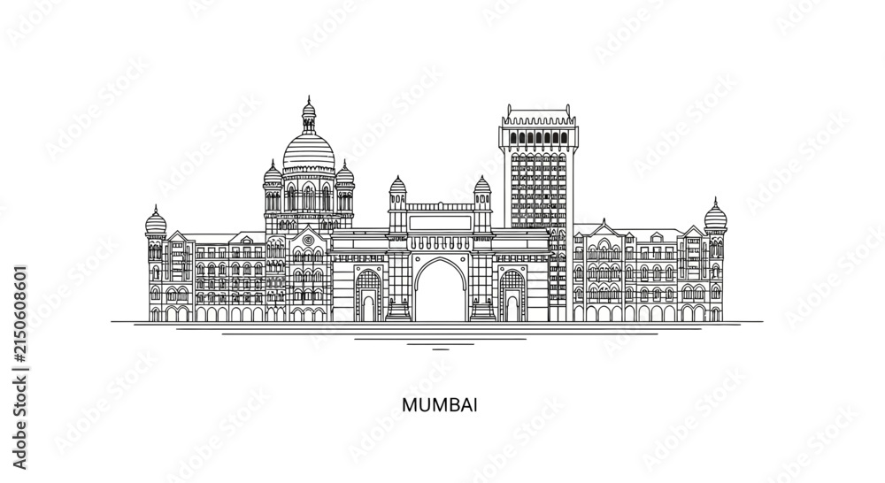 Obraz premium Mumbai Skyline Line Art - Iconic Architecture