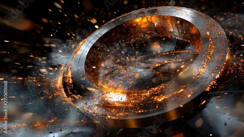 Metal ring with sparks during manufacturing process