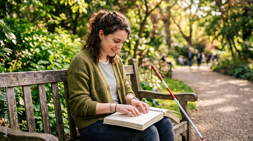 Fototapeta premium Woman sitting alone on park bench thinking, mindfulness and mental wellness concept