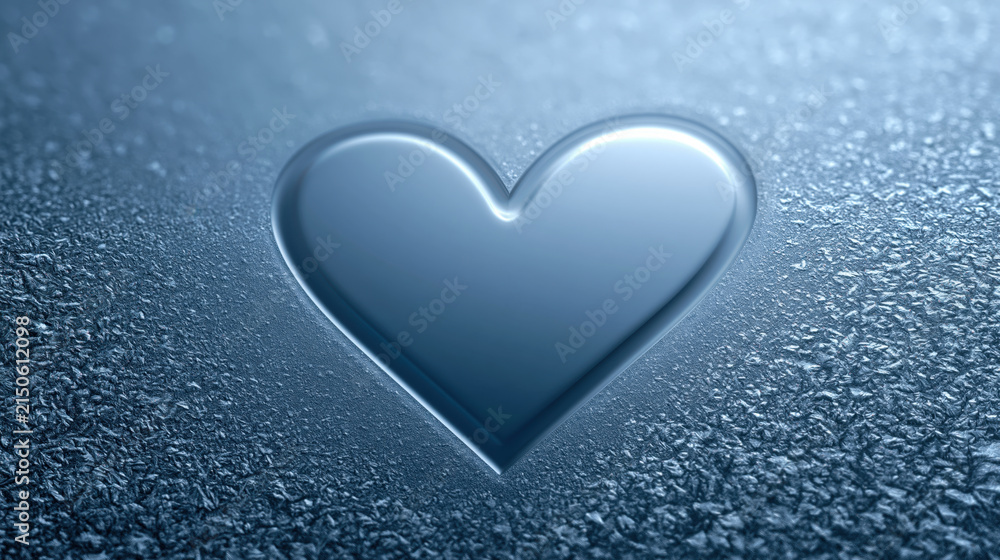 Fototapeta premium Blue heart on frosty surface with winter light and icy texture, minimal cold romantic symbol for seasonal love and greeting card design