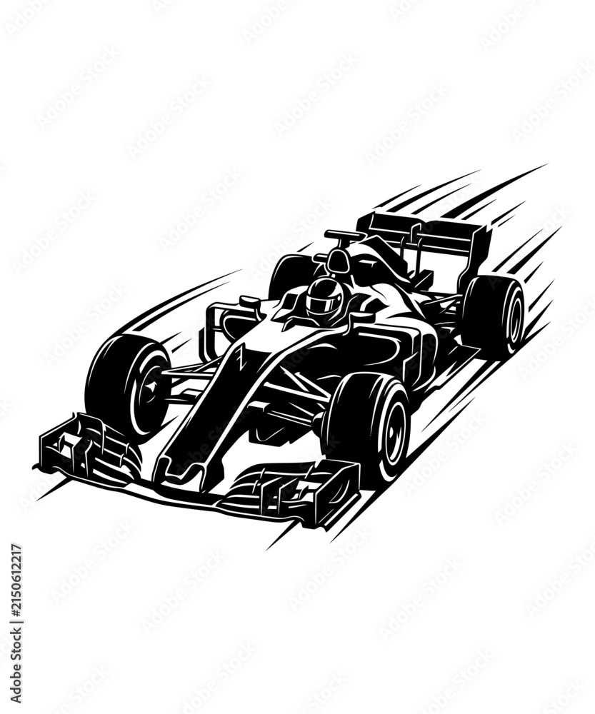 Naklejka premium Dynamic illustration of a formula one race car speeding on a white background