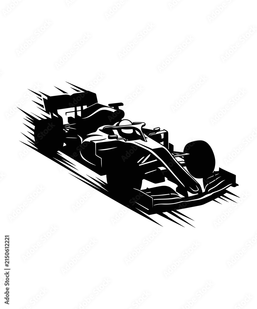 Obraz premium Dynamic illustration of a formula one race car speeding with motion lines