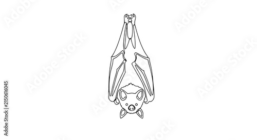 Hanging Bat Outline Icon - Isolated Vector Illustration