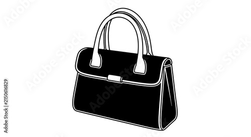 A black and white silhouette of a handbag with dual handles and a structured form accessory bag briefcase carryall clutch fashion handle handheld illustration isolated