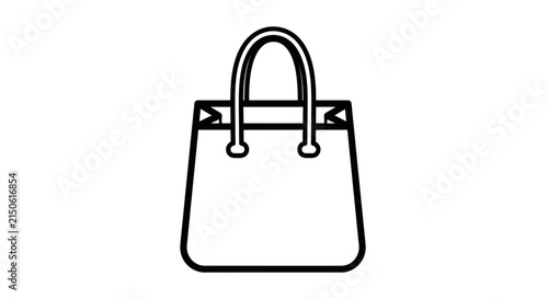 A black line drawing depicts a handbag with a curved handle and structured form accessory bag carryall contour design fashion illustration isolated lineart lines minimal