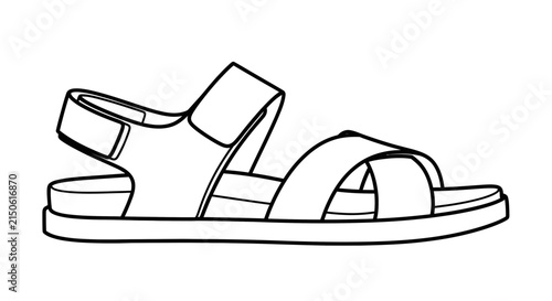 A black and white line drawing depicts a single sandal with adjustable straps and a thick sole footwear shoes footbed blackandwhite linedrawing illustration sketch footwearfashion
