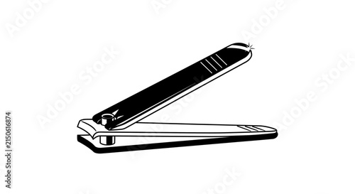 A black and white silhouette of nail clippers displays a grooming tool against a plain background nailclippers manicure pedicure personalcare beauty cosmetic hygiene toenails fingernails