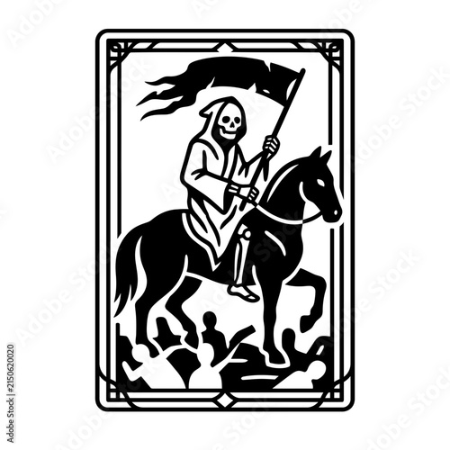 Grim Reaper Riding Horse with Flag Stylized Tarot Card