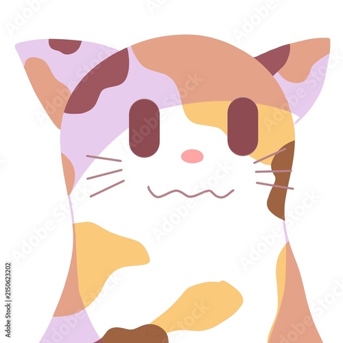 Cute Abstract Calico Cat Illustration with Colorful Patchwork Pattern