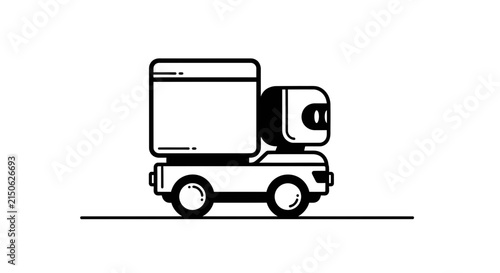 Delivery truck silhouette on a white background a simple linear design