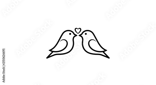 Two birds facing each other with a heart shape black line silhouette
