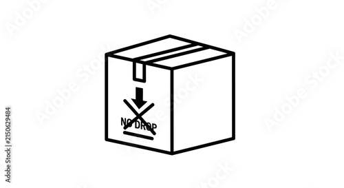 Cardboard box with fragile handling symbol black line art illustration