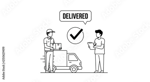 Delivery service illustration depicts a courier handing packages to a customer