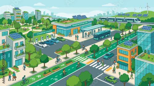 Sustainable Smart Cityscape with Green Technology and Eco-Friendly Transport