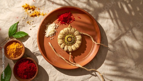 Traditional Raksha Bandhan Rakhi Thali with Kumkum and Rice