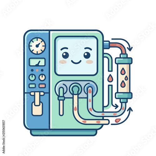 Cute dialysis machine cartoon illustration with happy face