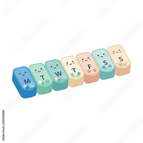 Cute Pill Box Organizer with Happy Faces, Seven Day Medication Reminder