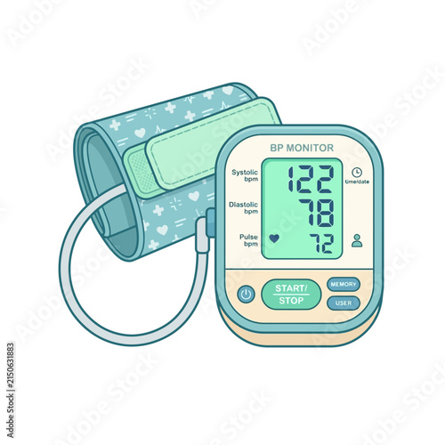 Digital Blood Pressure Monitor with Cuff - Medical Equipment Icon